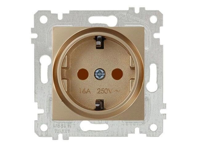 Розетка 1-ая (скрытая, без рамки, с/з, шторки) золото, RITA, MUTLUSAN (16 A, 250 V, IP 20) от компании ЧТУП «АннаДекор» - фото 1