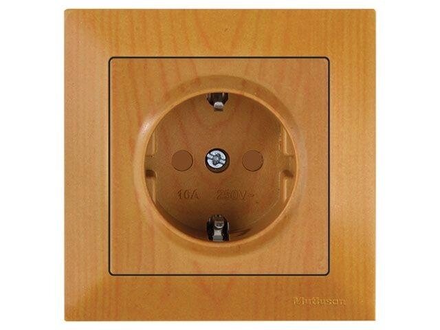 Розетка 1-ая (скрытая, с/з, шторки) дуб, DARIA, MUTLUSAN (16 A, 250 V, IP 20) от компании ЧТУП «АннаДекор» - фото 1