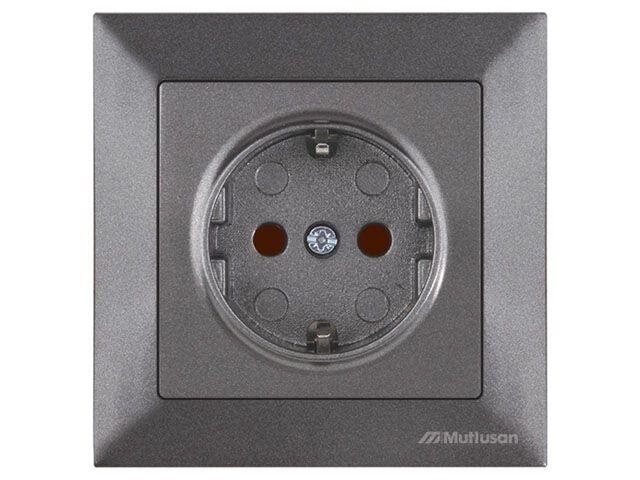 Розетка 1-ая (скрытая, с/з, шторки) дымчатая, DARIA, MUTLUSAN (16 A, 250 V, IP 20) от компании ЧТУП «АннаДекор» - фото 1