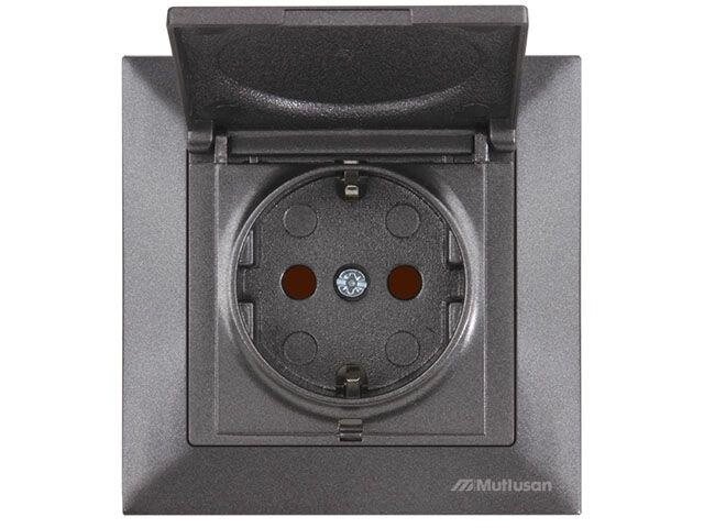 Розетка 1-ая (скрытая, с/з, шторки, с крышкой) дымчатая, DARIA, MUTLUSAN (16 A, 250 V, IP 20) от компании ЧТУП «АннаДекор» - фото 1