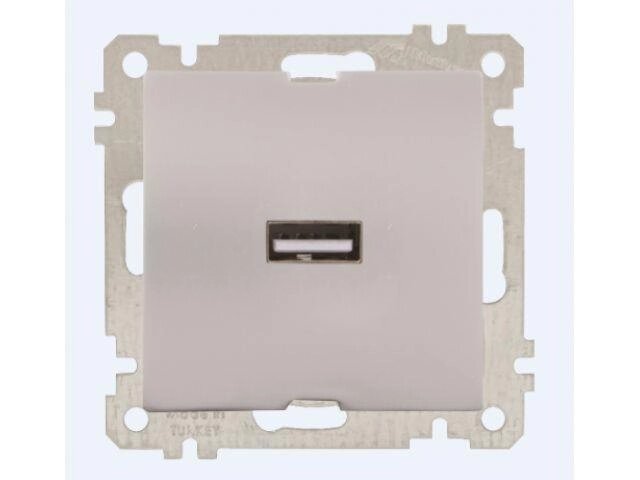 Розетка 1-ая USB (скрытая, без рамки) серебро, DARIA, MUTLUSAN (USB-зарядка, 5V-2.1A) от компании ЧТУП «АннаДекор» - фото 1