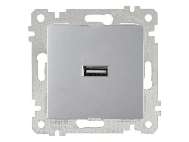 Розетка 1-ая USB (скрытая, без рамки) серебро, RITA, MUTLUSAN (USB-зарядка, 5V-2.1A) от компании ЧТУП «АннаДекор» - фото 1