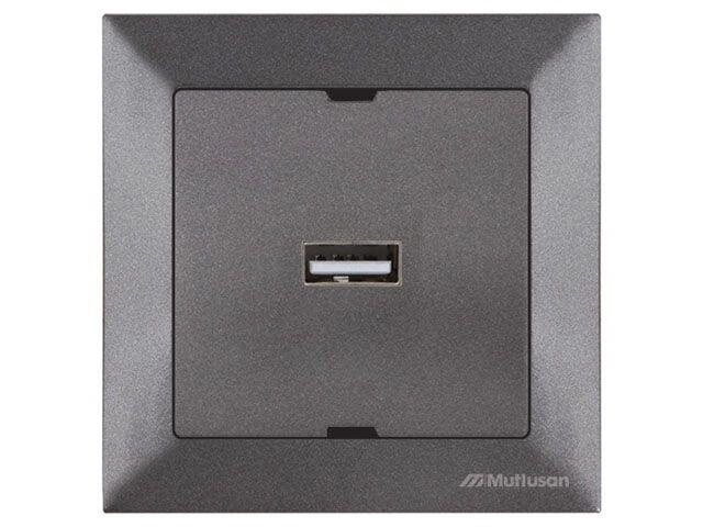 Розетка 1-ая USB (скрытая) дымчатая, DARIA, MUTLUSAN от компании ЧТУП «АннаДекор» - фото 1