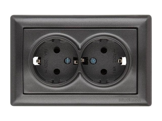 Розетка 2-ая (скрытая, б/з, керамика) дымчатая, DARIA, MUTLUSAN (10 A, 250 V, IP 20) от компании ЧТУП «АннаДекор» - фото 1
