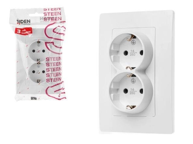 Розетка 2-ая (скрытая, с/з) белая, Steen, LEIDEN ELECTRIC от компании ЧТУП «АннаДекор» - фото 1