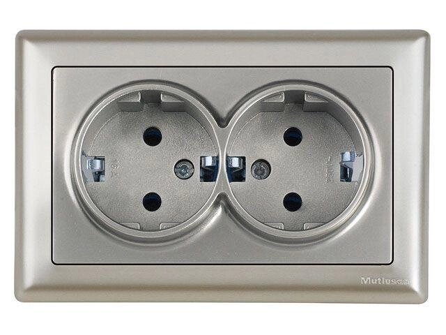 Розетка 2-ая (скрытая, с/з, керамика) титан, DARIA, MUTLUSAN (16 A, 250 V, IP 20) от компании ЧТУП «АннаДекор» - фото 1