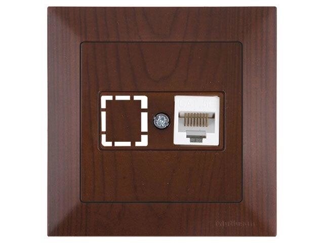 Розетка компьютерная 1xRJ45 (Cat5e, скрытая) орех, DARIA, MUTLUSAN ((RJ 45) 8-pin, соединения типа 568A или от компании ЧТУП «АннаДекор» - фото 1