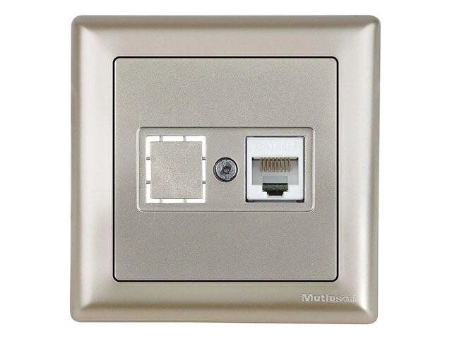 Розетка компьютерная 1xRJ45 (Cat5e, скрытая, с рамкой) титан, DARIA, MUTLUSAN ((RJ 45) 8-pin, соединения от компании ЧТУП «АннаДекор» - фото 1