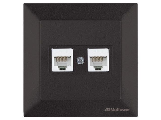 Розетка компьютерная 2xRJ45 (Cat5e, скрытая) черная, DARIA, MUTLUSAN ((2xRJ 45) 8-pin, соединения типа 568A от компании ЧТУП «АннаДекор» - фото 1