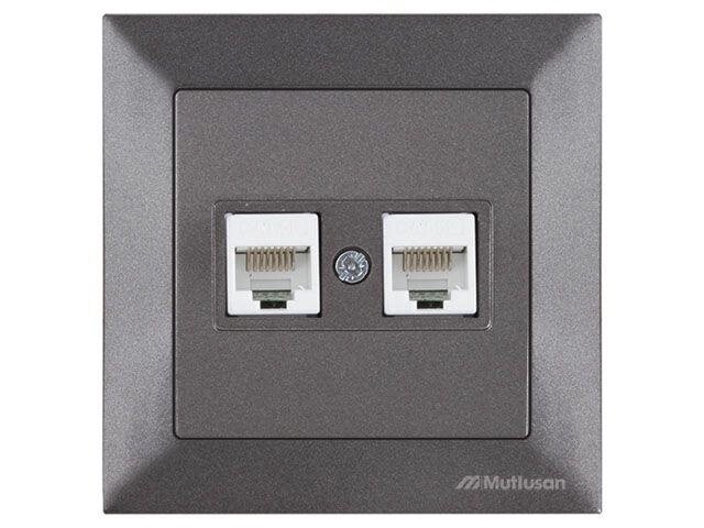 Розетка компьютерная 2xRJ45 (Cat5e, скрытая) дымчатая, DARIA, MUTLUSAN ((2xRJ 45) 8-pin, соединения типа 568A от компании ЧТУП «АннаДекор» - фото 1