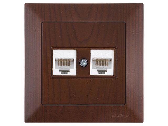 Розетка компьютерная 2xRJ45 (Cat5e, скрытая) орех, DARIA, MUTLUSAN ((2xRJ 45) 8-pin, соединения типа 568A или от компании ЧТУП «АннаДекор» - фото 1