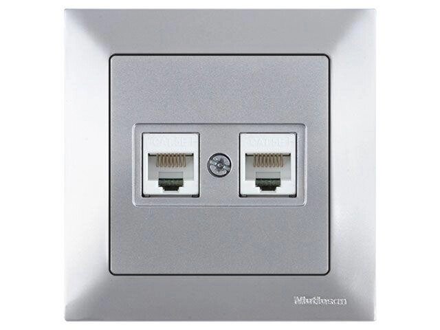Розетка компьютерная 2xRJ45 (Cat5e, скрытая) серебро, DARIA, MUTLUSAN ((2xRJ 45) 8-pin, соединения типа 568A от компании ЧТУП «АннаДекор» - фото 1
