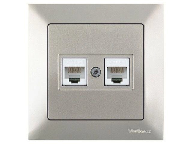 Розетка компьютерная 2xRJ45 (Cat5e, скрытая) титан, DARIA, MUTLUSAN ((2xRJ 45) 8-pin, соединения типа 568A или от компании ЧТУП «АннаДекор» - фото 1
