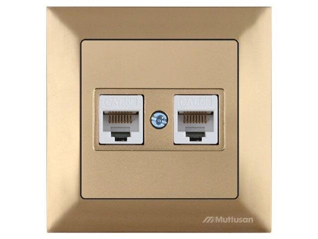Розетка компьютерная 2xRJ45 (Cat5e, скрытая) золото, DARIA, MUTLUSAN ((2xRJ 45) 8-pin, соединения типа 568A от компании ЧТУП «АннаДекор» - фото 1