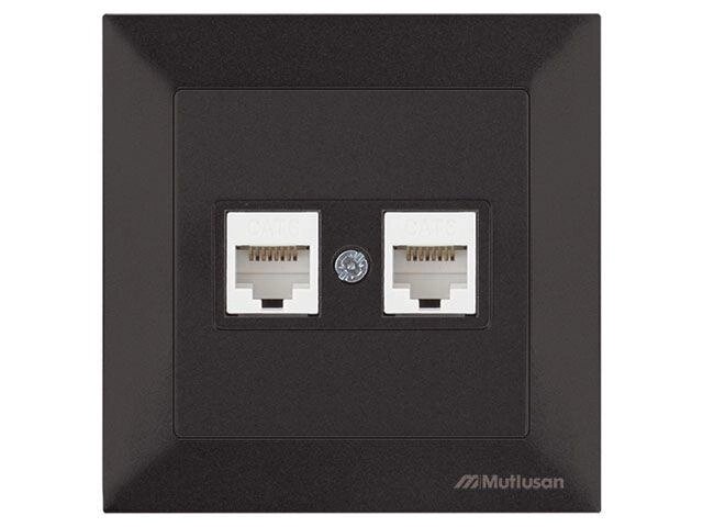 Розетка компьютерная 2xRJ45 (Cat6, скрытая) черная, DARIA, MUTLUSAN ((2xRJ 45) 8-pin, соединения типа 568A или от компании ЧТУП «АннаДекор» - фото 1