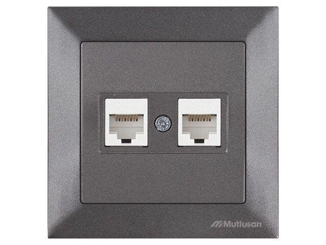 Розетка компьютерная 2xRJ45 (Cat6, скрытая) дымчатая, DARIA, MUTLUSAN ((2xRJ 45) 8-pin, соединения типа 568A от компании ЧТУП «АннаДекор» - фото 1
