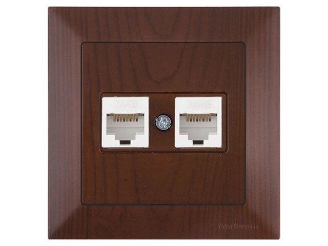 Розетка компьютерная 2xRJ45 (Cat6, скрытая) орех, DARIA, MUTLUSAN ((2xRJ 45) 8-pin, соединения типа 568A или от компании ЧТУП «АннаДекор» - фото 1