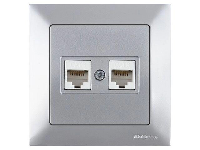 Розетка компьютерная 2xRJ45 (Cat6, скрытая) серебро, DARIA, MUTLUSAN ((2xRJ 45) 8-pin, соединения типа 568A от компании ЧТУП «АннаДекор» - фото 1
