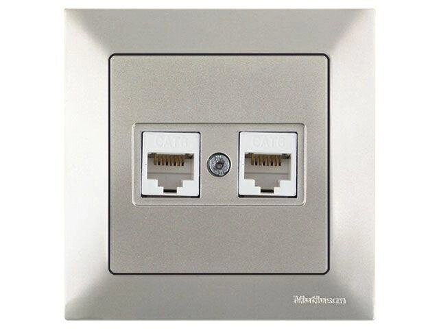 Розетка компьютерная 2xRJ45 (Cat6, скрытая) титан, DARIA, MUTLUSAN ((2xRJ 45) 8-pin, соединения типа 568A или от компании ЧТУП «АннаДекор» - фото 1