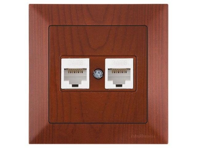 Розетка компьютерная 2xRJ45 (Cat6, скрытая) вишня, DARIA, MUTLUSAN ((2xRJ 45) 8-pin, соединения типа 568A или от компании ЧТУП «АннаДекор» - фото 1