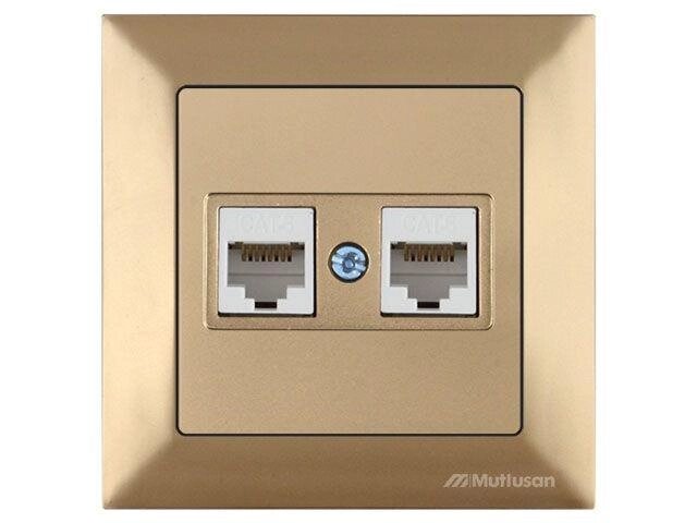 Розетка компьютерная 2xRJ45 (Cat6, скрытая) золото, DARIA, MUTLUSAN ((2xRJ 45) 8-pin, соединения типа 568A или от компании ЧТУП «АннаДекор» - фото 1