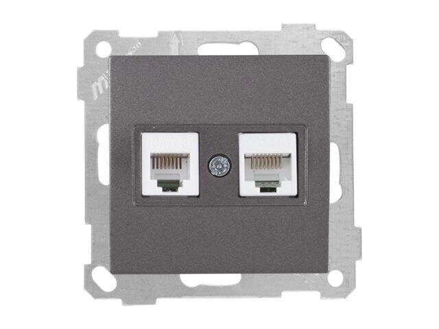 Розетка телефонная + компьютерная (RJ12+Cat5e) дымчатая, ELITRA, MUTLUSAN от компании ЧТУП «АннаДекор» - фото 1