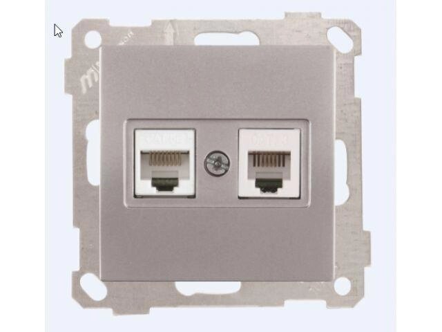 Розетка телефонная + компьютерная (RJ12+Cat5e, скрытая, без рамки) серебро, DARIA, MUTLUSAN от компании ЧТУП «АннаДекор» - фото 1
