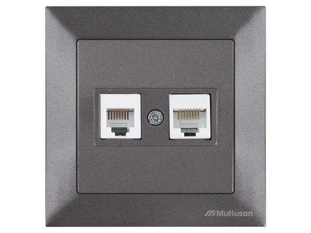 Розетка телефонная + компьютерная (RJ12+Cat5e, скрытая) дымчатая, DARIA, MUTLUSAN (Cat-3 (RJ 12) 4-pin + (RJ от компании ЧТУП «АннаДекор» - фото 1