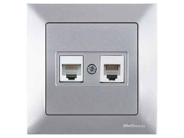Розетка телефонная + компьютерная (RJ12+Cat5e, скрытая) серебро, DARIA, MUTLUSAN (Cat-3 (RJ 12) 4-pin + (RJ от компании ЧТУП «АннаДекор» - фото 1
