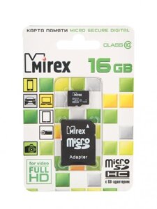 Карта памяти 16Gb - Mirex - Micro Secure Digital HC Class 10 13613-AD10SD16 с переходником под SD (Оригинальная!