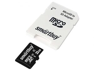 Карта памяти 32Gb - SmartBuy MicroSD Class 10 Pro UHS-I U3 SB32GBSDCL10U3-01 с адаптером SD (Оригинальная!