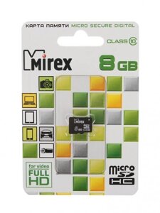 Карта памяти 8Gb - Mirex - Micro Secure Digital HC Class 10 13612-MC10SD08 (Оригинальная!