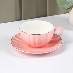 Чайная пара фарфоровая Доляна «Вивьен», чашка 200 мл, блюдце d=15 см, цвет розовый