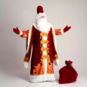 Карнавальный костюм «Царский Дед Мороз», шуба, шапка, варежки, борода, парик, мешок, р. 54, рост 188 см