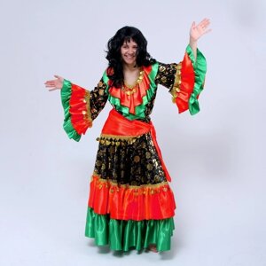 Карнавальный костюм «Цыганка», блузка, юбка, косынка, парик, р. 48-50, рост 170 см, цвет красно-зелёный