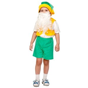 Карнавальный костюм «Гном», плюш лайт, жилет, шорты, колпак, борода, рост 92-116 см