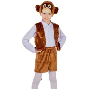 Карнавальный костюм «Обезьянка мальчик», жилетка, шорты, маска-шапочка, рост 122-128 см