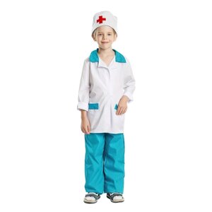 Карнавальный костюм "Врач", халат, колпак белый, 5-7 лет