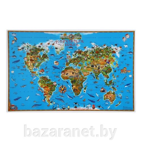 Карта мира настольная "Обитатели Земли"двухсторонняя), 54 x 37 см, ламинированная