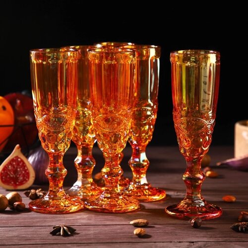 Набор бокалов стеклянных для шампанского Magistro «Ла-Манш», 160 мл, 720 см, 6 шт, цвет янтарный