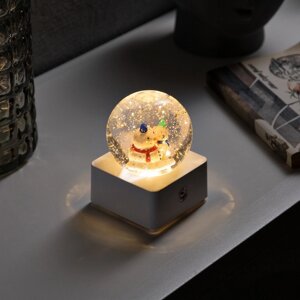 Светодиодная фигура «Шар со снеговиком и медведем» 10 14.3 10 см, пластик, USB, свечение тёплое белое