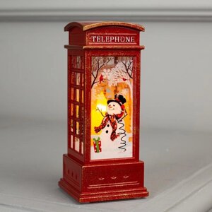 Светодиодная фигура «Телефонная будка со снеговиком» 5.3 12 5.3 см, пластик, батарейки AG13х3, свечение тёплое белое