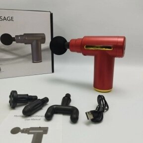 Компактный портативный мышечный массажер (массажный перкуссионный ударный пистолет) Massage Gun SY-720 (4 насадки, 6