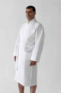Мужской вафельный банный халат RUSDECOR, цвет белый, 100% хлопок, 56-58