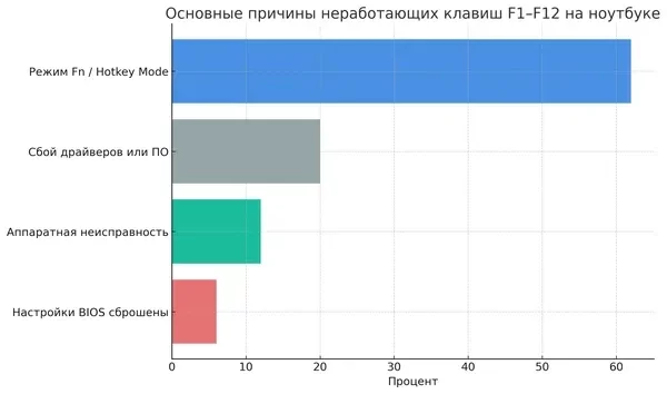 Основные причины неработающих клавиш F1–F12 на ноутбуке