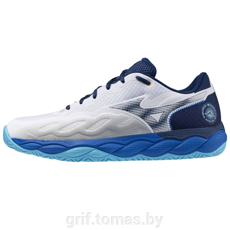 Кроссовки теннисные мужские Mizuno Wave Enforce Court AC (белый/синий)  (арт. 61GA243229) от компании Интернет-магазин товаров для спорта и туризма ГРИФ-СПОРТ - фото 1