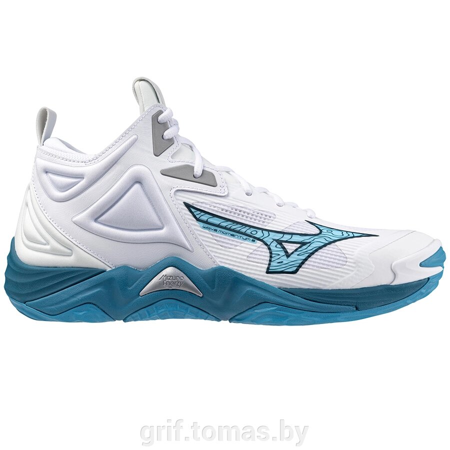 Кроссовки волейбольные Mizuno Wave Momentum 3 MID (U) (белый/синий)  (арт. V1GA231721) от компании Интернет-магазин товаров для спорта и туризма ГРИФ-СПОРТ - фото 1