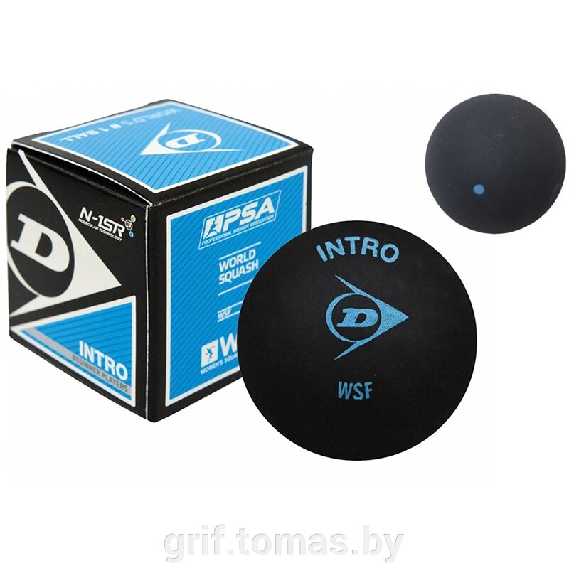 Мяч любительский для сквоша Dunlop Intro 1 Blue (1 мяч в коробке) (арт. 700105_1) от компании Интернет-магазин товаров для спорта и туризма ГРИФ-СПОРТ - фото 1