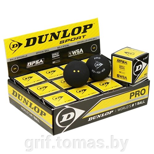 Мяч профессиональный для сквоша Dunlop Pro 2 Yellow (12 мячей в коробке) (арт. 627DN700108) от компании Интернет-магазин товаров для спорта и туризма ГРИФ-СПОРТ - фото 1