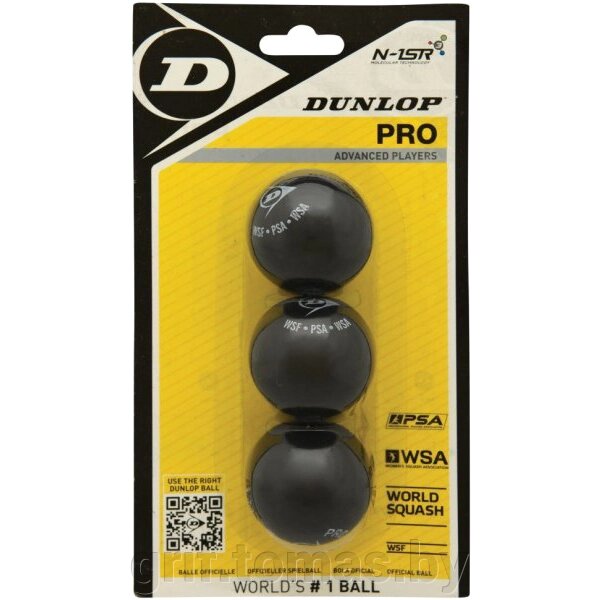 Мяч профессиональный для сквоша Dunlop Pro 2 Yellow (3 мяча в упаковке) (арт. 700109) от компании Интернет-магазин товаров для спорта и туризма ГРИФ-СПОРТ - фото 1